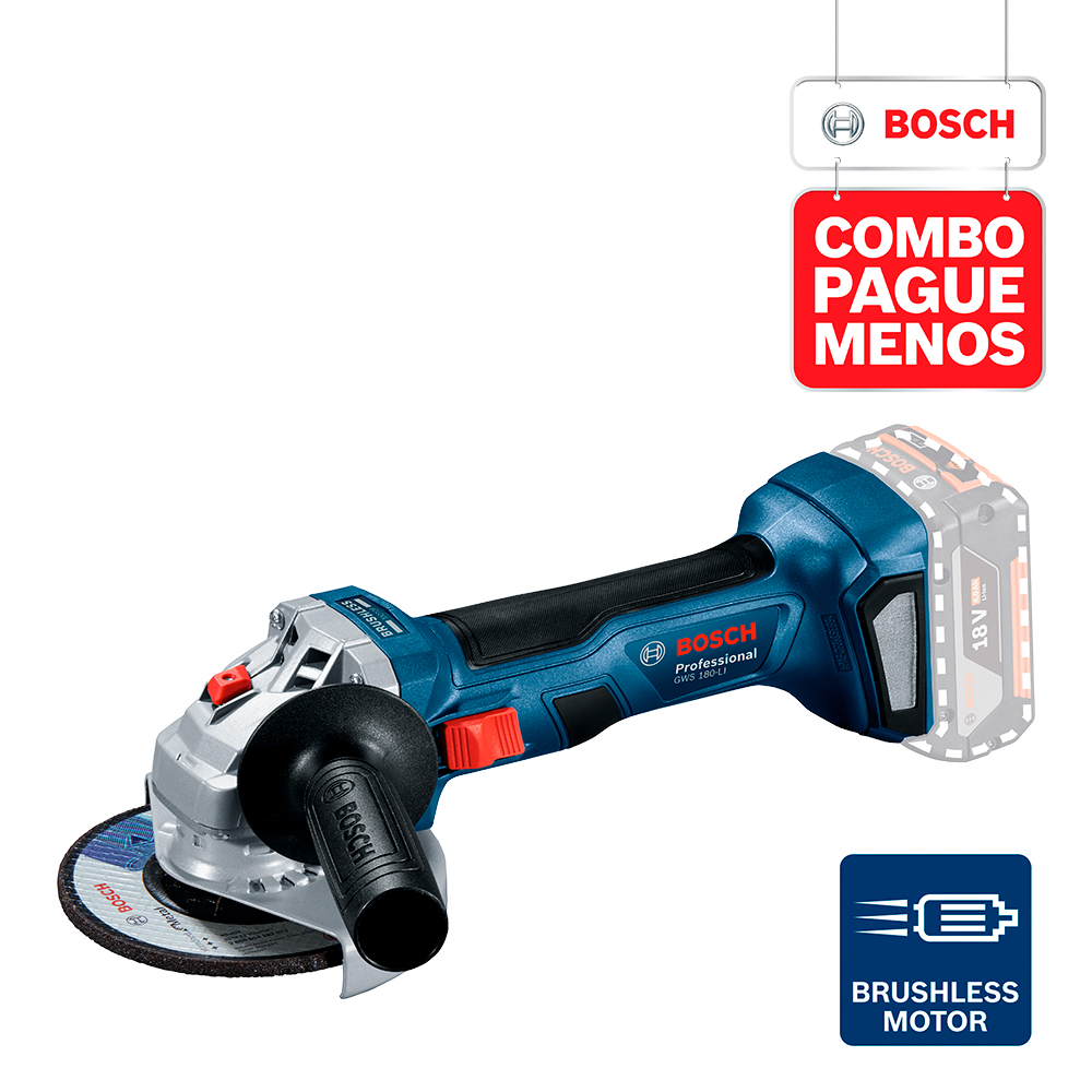 Serra Sabre a Bateria Bosch GSA 18V-LI + Esmerilhadeira a bateria GWS 180-LI 18V, com 2 baterias 18V 4,0Ah 1 carregador rápido 220V e 1 bolsa de transporte